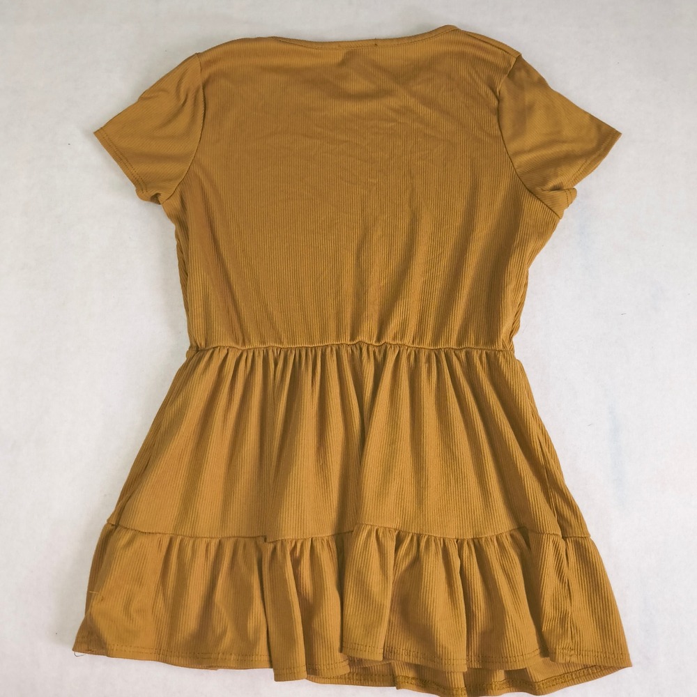 Olivia Rae Ribbed Peplum Top Womens Large Mustard Tiered Short Sleeve - Picture 5 of 7